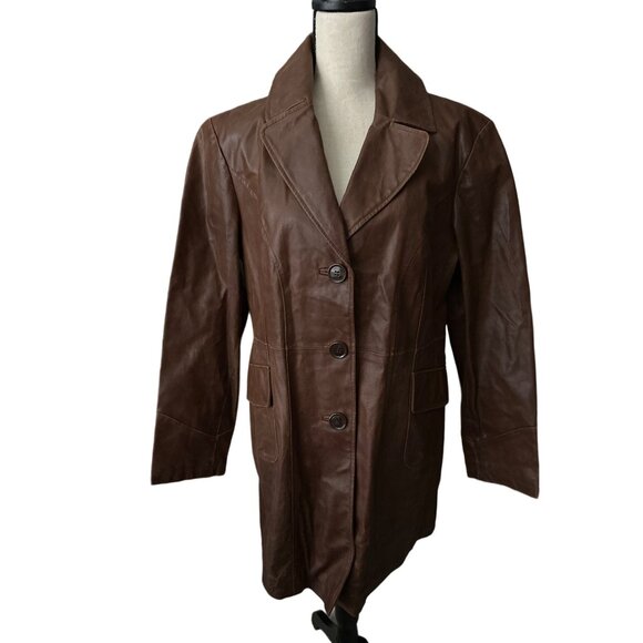 ANA Brown Leather Jacket NEW 3 Button Lined Pockets Mid Length Size XL - Picture 1 of 8